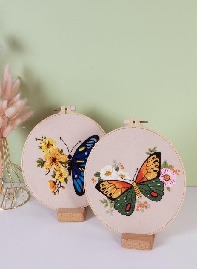 TOPPROSPER Butterfly Embroidery Material Cross Stitch, Hand Embroidery Beginner DIY Set, Including Floral Patterns, Embroidery Rings, Thread and Needle (Green) - Image 4